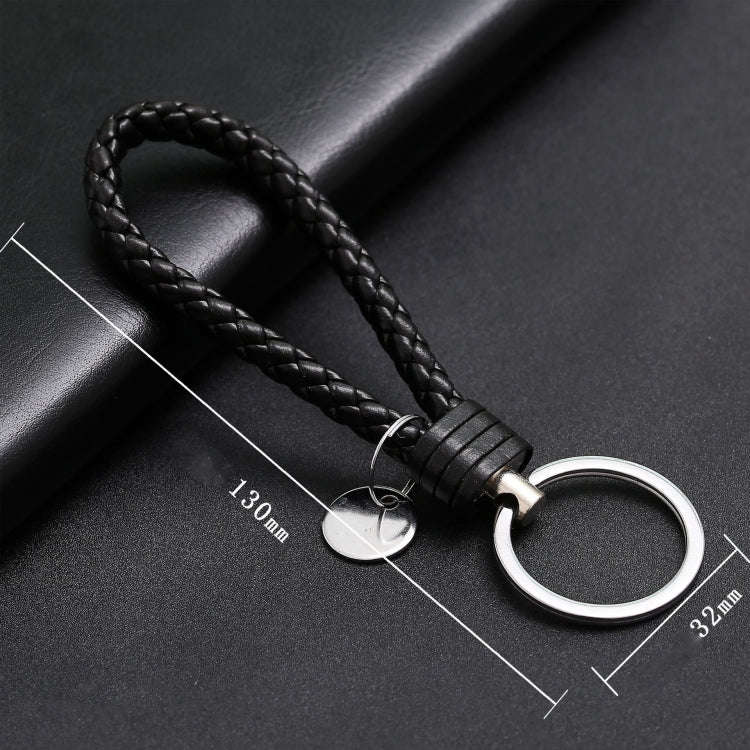Woven Leather Cord Keychain Car Pendant Leather Key Ring Baotou With Small Round Piece(Red)