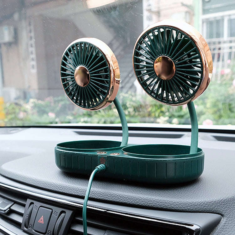 F303 Car USB Fan Car Shake Head Fan(Double Head Gold)