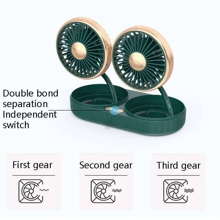 F303 Car USB Fan Car Shake Head Fan(Double Head Gold)