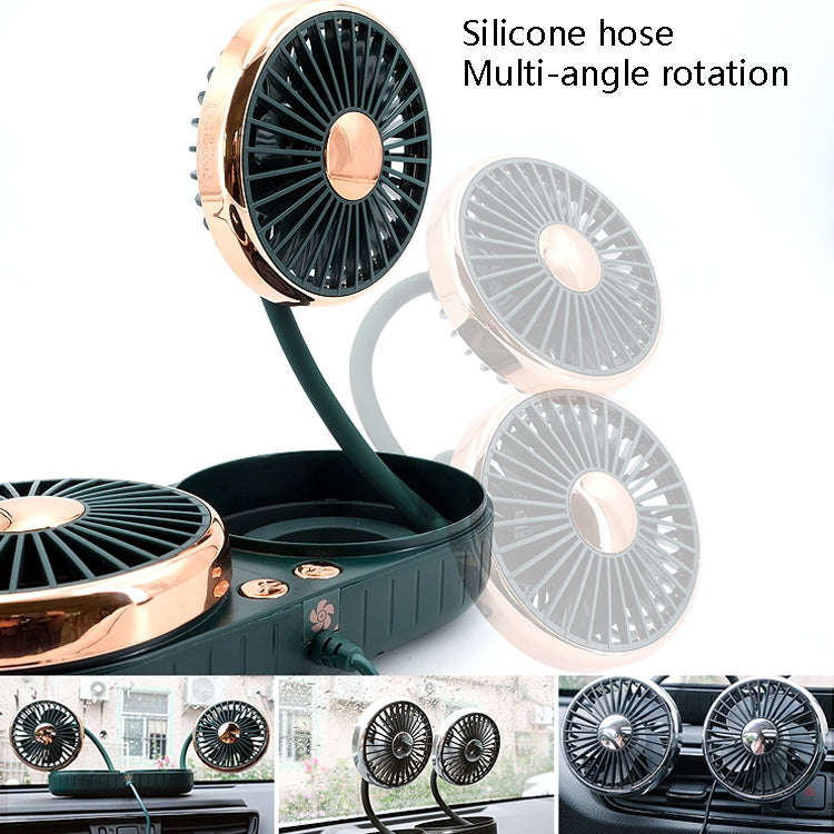 F303 Car USB Fan Car Shake Head Fan(Double Head Silver)