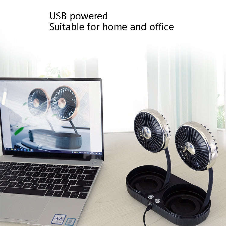 F303 Car USB Fan Car Shake Head Fan(Double Head Silver)