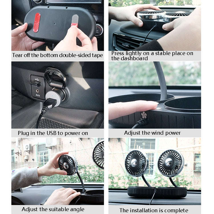 F303 Car USB Fan Car Shake Head Fan(Double Head Silver)