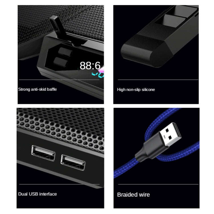COOLCOLD RGB Notebook Radiator Six Fan Adjustable Laptop Cooling Base 5V Touch 12 Symphony Version