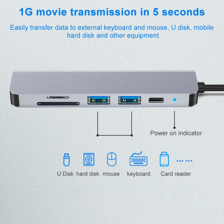 AD-033 6 In 1 USB-C / Type-C To 4K HDMI + SD / TF Card Slot + PD USB-C / Type-C Charging + 2 USB ...
