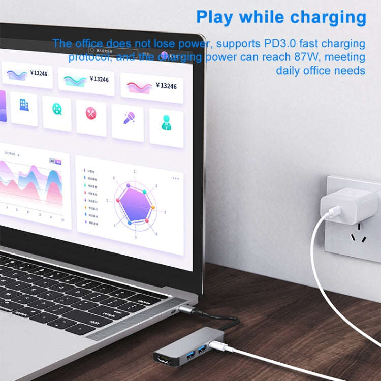 BYL-2011 4 In 1 USB-C / Type-C To 4K HDMI + USB 3.0 + USB 2.0 + PD USB-C / Type-C Charging Ports ...