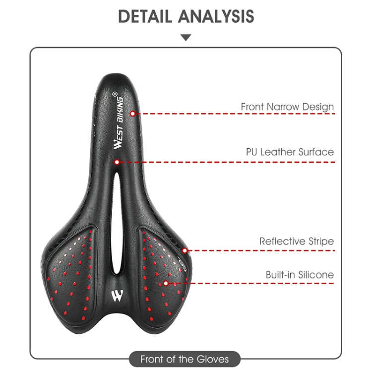 WEST BIKING YP0801086 Silicone Thickened Soft And Comfortable Bicycle Seat(Black Red)