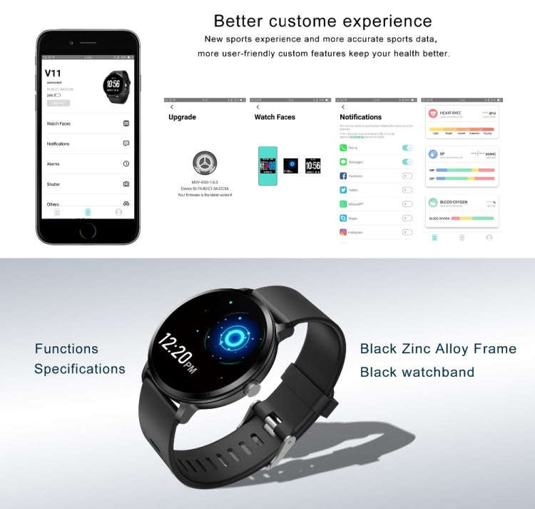 V11 Smartwatch Real-time Heart Rate Blood Pressure Monitor Multi-sport mode Breathing Light Smart...