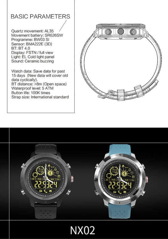 NX02 Sport Smartwatch IP67 Waterproof Support Tracker Calories Pedometer Smartwatch Stopwatch Cal...