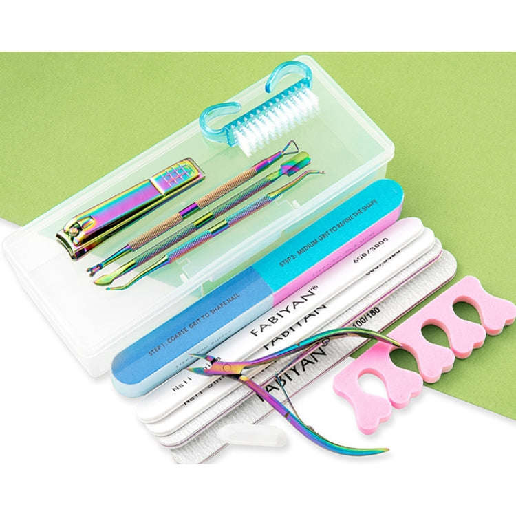 13 In 1 FABIYAN Color Titanium Nail Art Tool Set Dead Skin Shears Steel Push Nail File Pliers