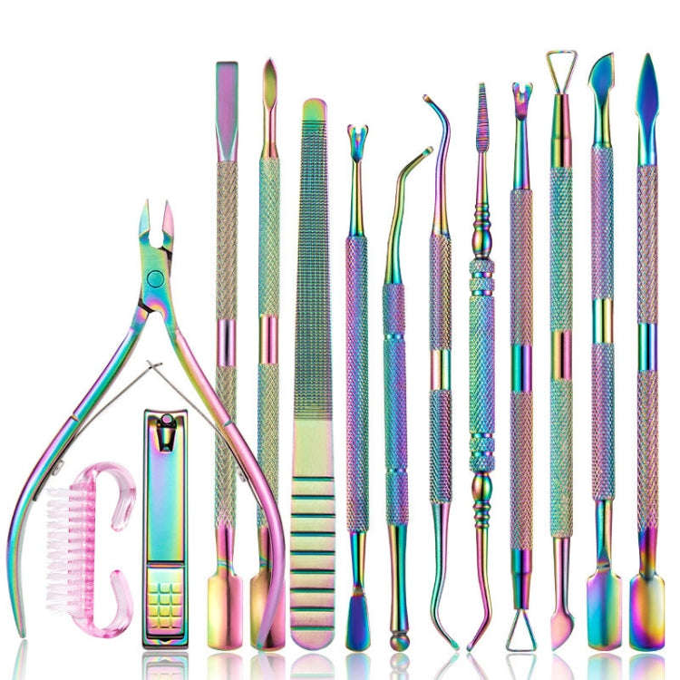 14 In 1 FABIYAN Color Titanium Nail Art Tool Set Dead Skin Shears Steel Push Nail File Pliers