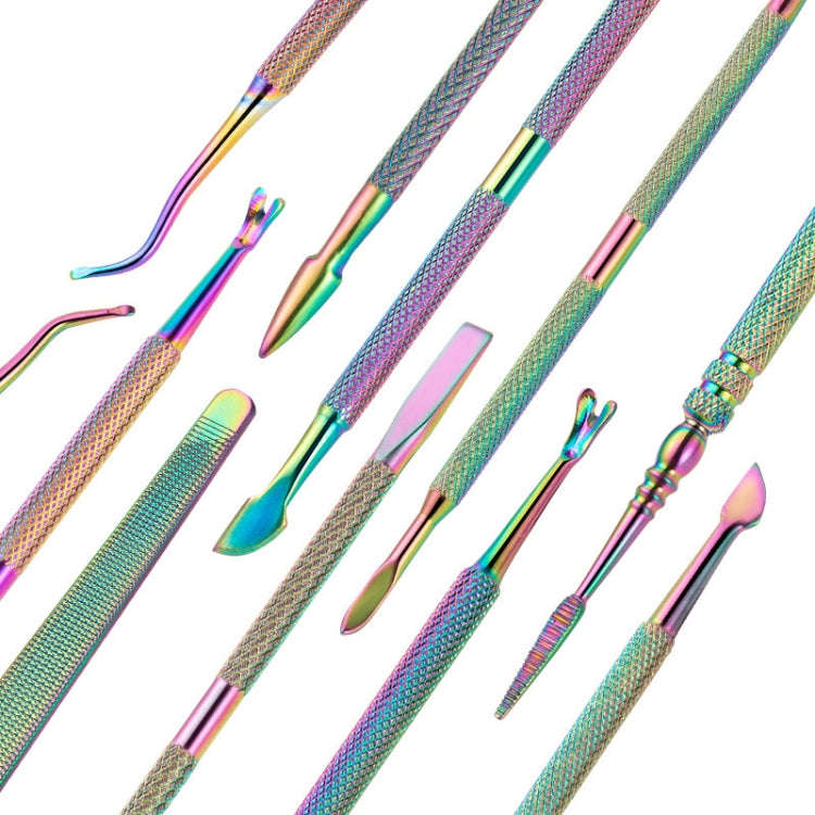 14 In 1 FABIYAN Color Titanium Nail Art Tool Set Dead Skin Shears Steel Push Nail File Pliers