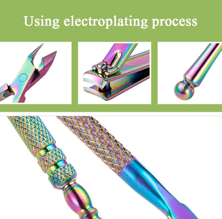 4 In 1 FABIYAN Color Titanium Nail Art Tool Set Dead Skin Shears Steel Push Nail File Pliers