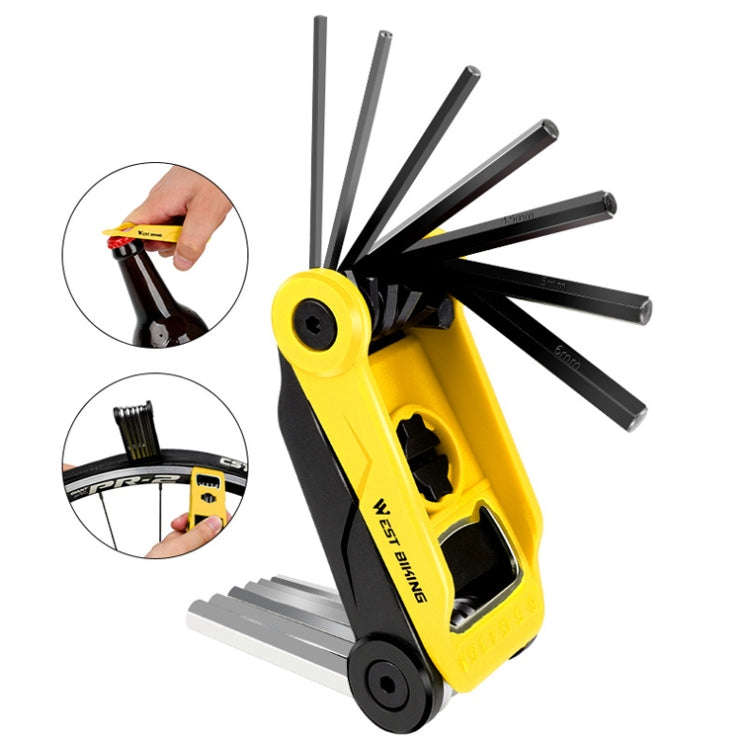 West Biking 16 In 1 Bicycle Repair Tool Multi-Function Wrench Hex Tool Riding Equipment(Black Yel...