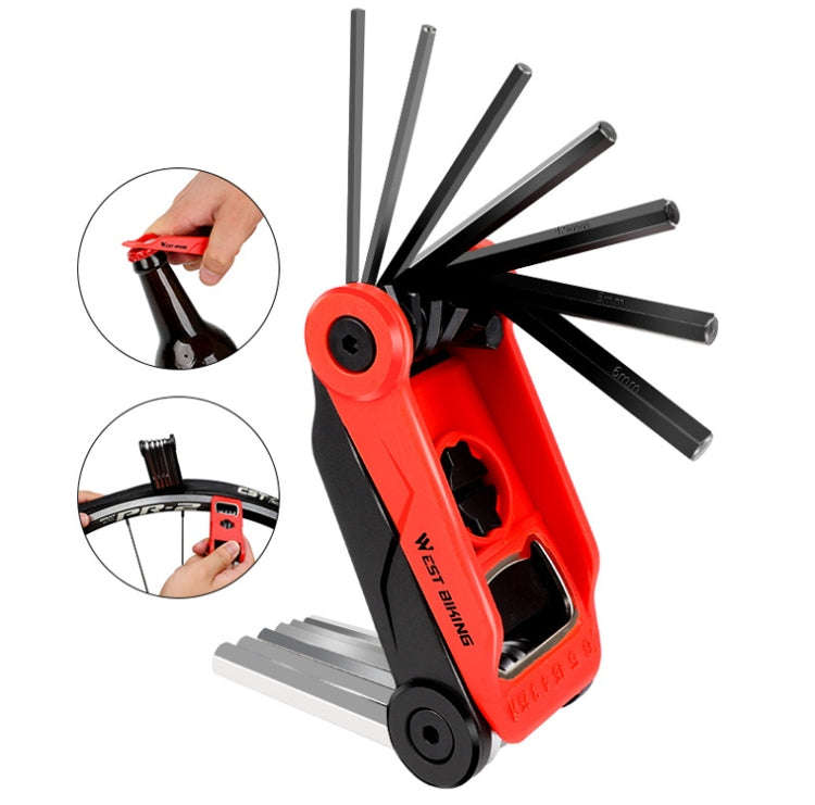 West Biking 16 In 1 Bicycle Repair Tool Multi-Function Wrench Hex Tool Riding Equipment(Black Red)