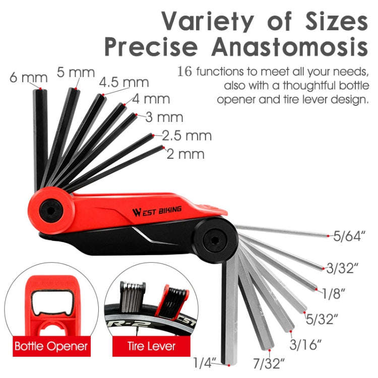 West Biking 16 In 1 Bicycle Repair Tool Multi-Function Wrench Hex Tool Riding Equipment(Black Yel...