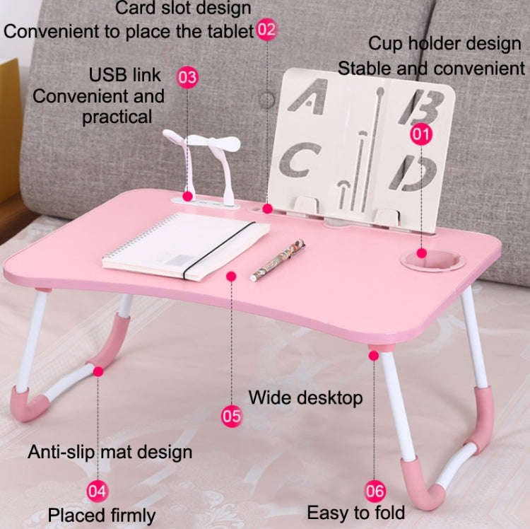 USB Folding Computer Desk With Fan & Lamp, Size: 60x40x28cm(White Maple)