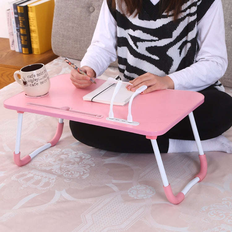USB Folding Computer Desk With Fan & Lamp, Size: 60x40x28cm(White Maple)