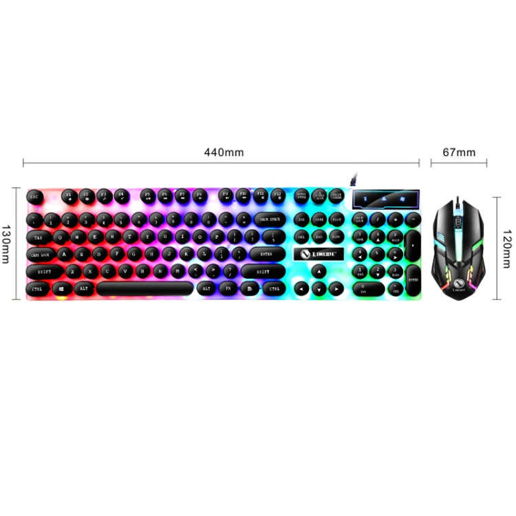 LIMEIDE GTX300 104 Keys Retro Round Key Cap USB Wired Mouse Keyboard, Cable Length: 1.4m, Colour:...