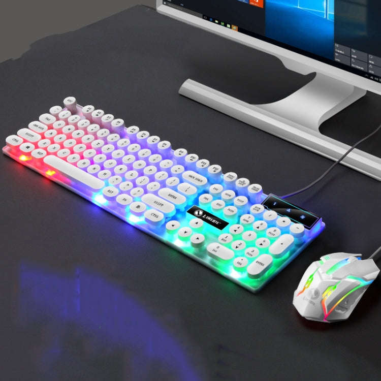 LIMEIDE GTX300 104 Keys Retro Round Key Cap USB Wired Mouse Keyboard, Cable Length: 1.4m, Colour:...