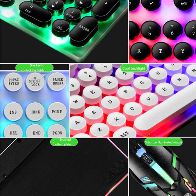 LIMEIDE GTX300 104 Keys Retro Round Key Cap USB Wired Mouse Keyboard, Cable Length: 1.4m, Colour:...