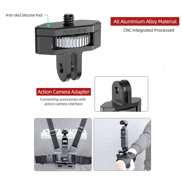 Sunnylife 1/4 inch Metal Adjustable Adapter For DJI Pocket 2 / FIMI PALM 2 / Insta360 One X-2(Dar...