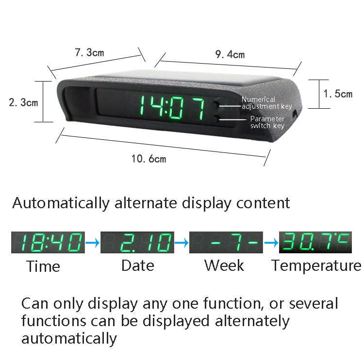 Solar Night Light Car Clock Automotive Electronic Clock Temperature Time+Date+Week+Temperature(Bl...