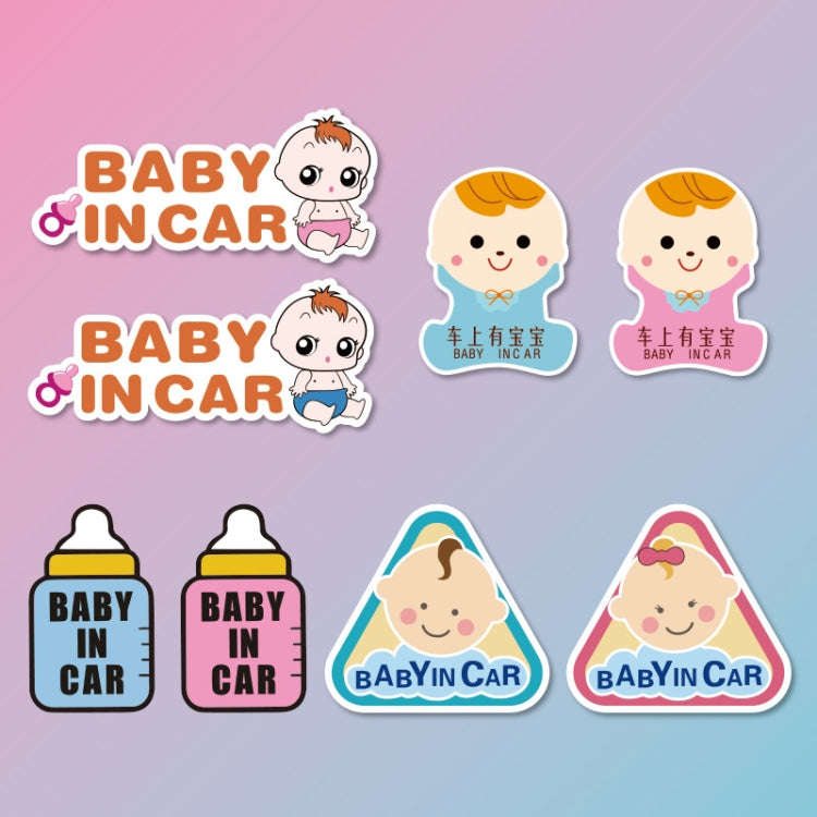 10 PCS There Is A Baby In The Car Stickers Warning Stickers Style: CT223O Triangle Boy Adhesive S...