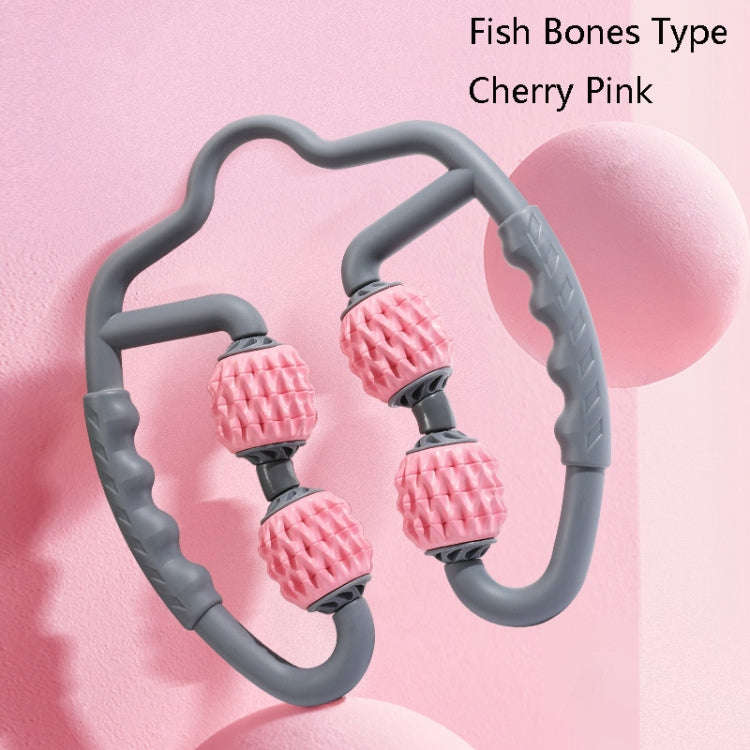 Foam Shaft Muscle Massage Roller Yoga Roller Fitness Supplies(Fish Bones Type Cherry Pink)