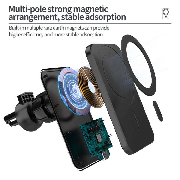 N16 10W Car Air Outlet + Suction Cup Magsafe Magnetic Phone Universal Wireless Charger Mobile Hol...