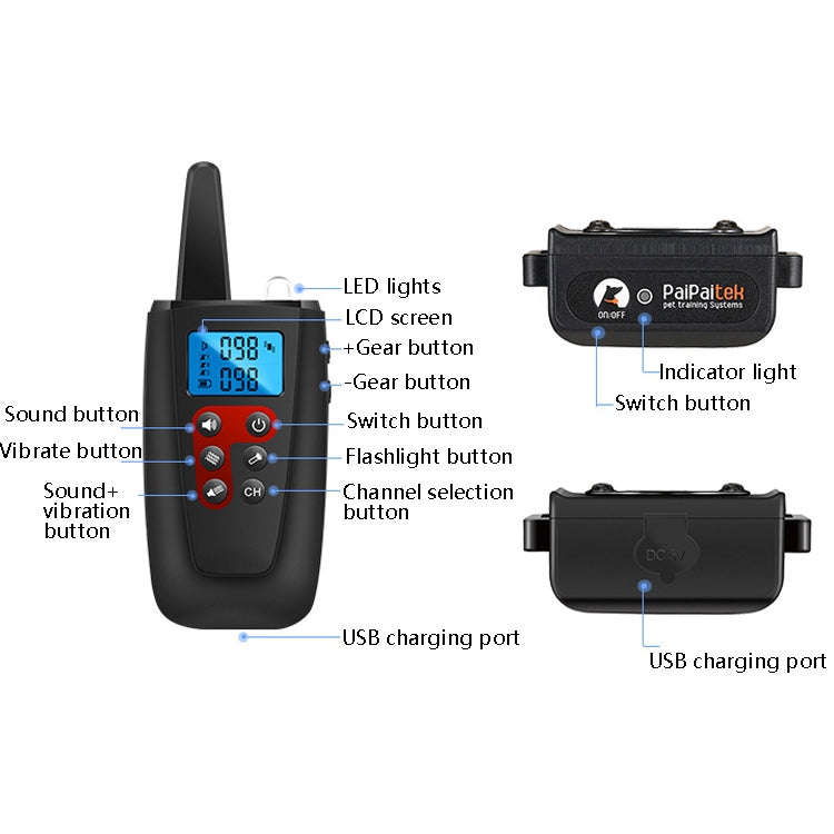 PaiPaitek PD526V-2 1 In 2 100-Speed Sound Vibration Remote Control Training Dog Device Anti-Barki...
