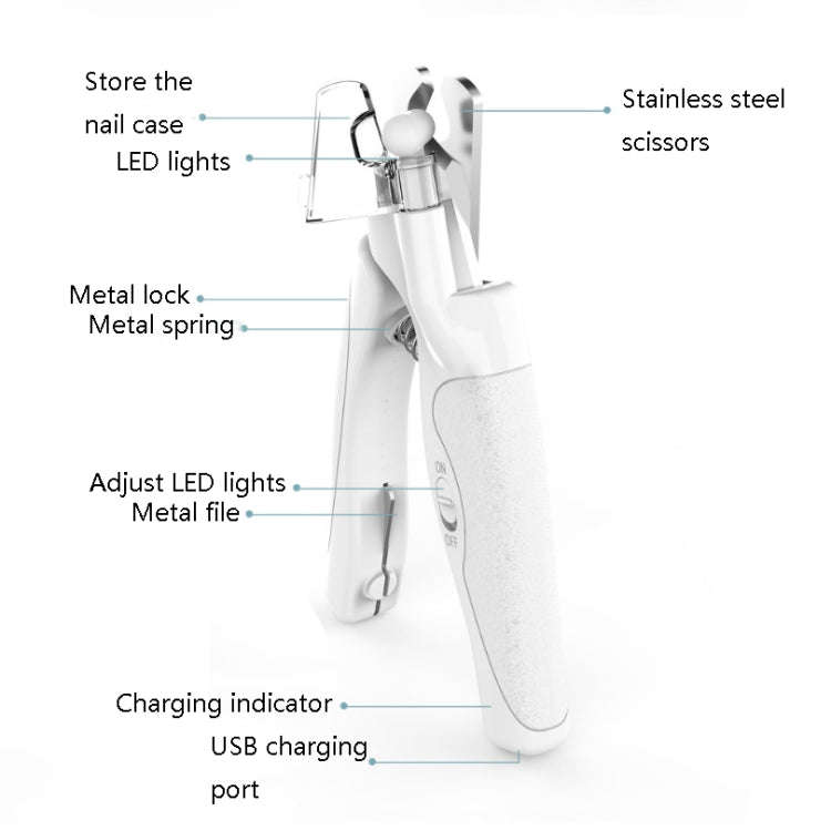 Pet LED Light Nail Tie Anti-Bloodline Nail Trimmer(White)