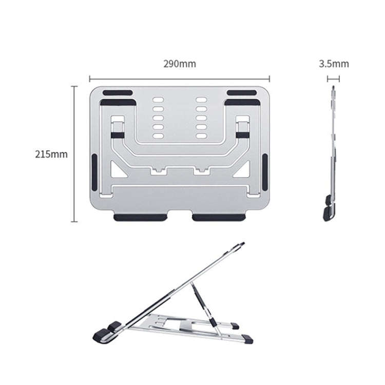 LH-T610 Aluminum Alloy Laptop Bracket Folding Lifting Desktop Cooling Bracket(Elegant Silver)