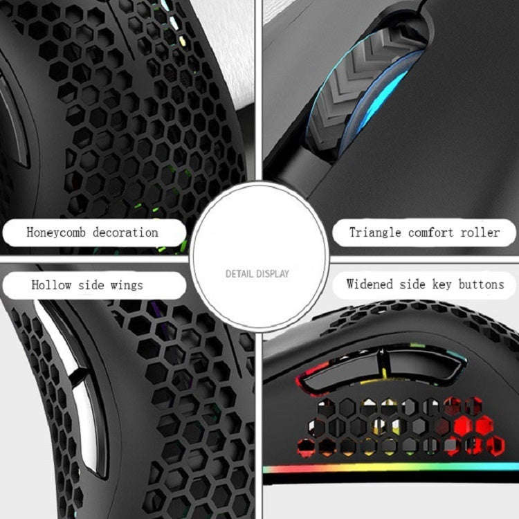 K-Snake BM600 1600 DPI 7-keys Hollow Lightweight Wireless Charging RGB Colorful Gaming Mouse(Wire...