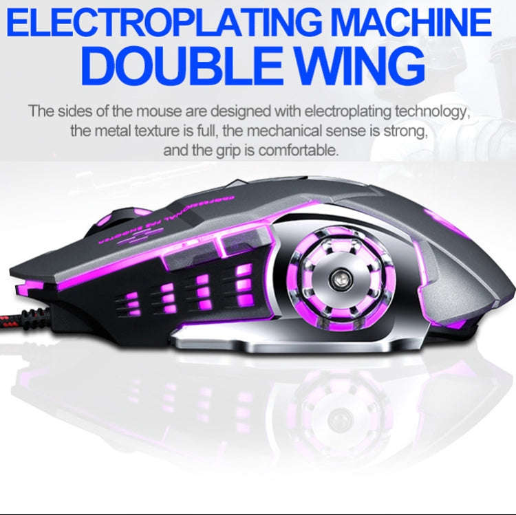 T-WOLF V6 USB Interface 6-Buttons 3200 DPI Wired Mouse Gaming Mechanical Macro Programming 7-Colo...