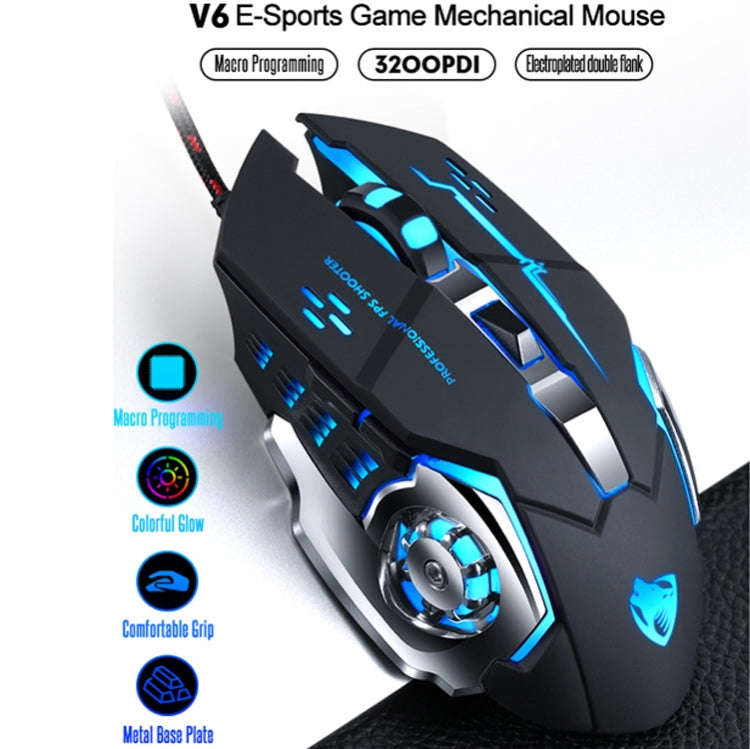 T-WOLF V6 USB Interface 6-Buttons 3200 DPI Wired Mouse Gaming Mechanical Macro Programming 7-Colo...