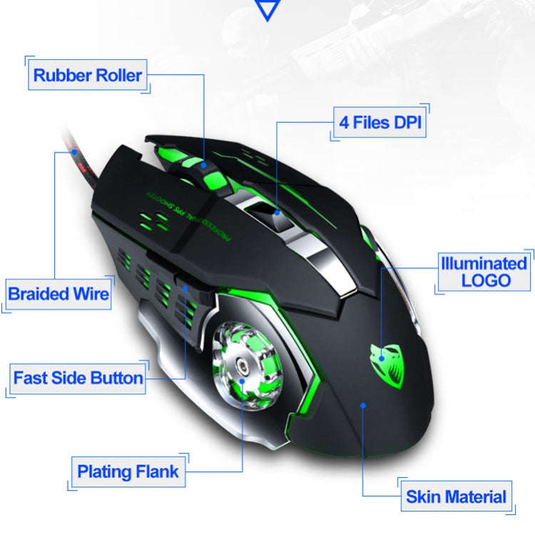 T-WOLF V6 USB Interface 6-Buttons 3200 DPI Wired Mouse Gaming Mechanical Macro Programming 7-Colo...