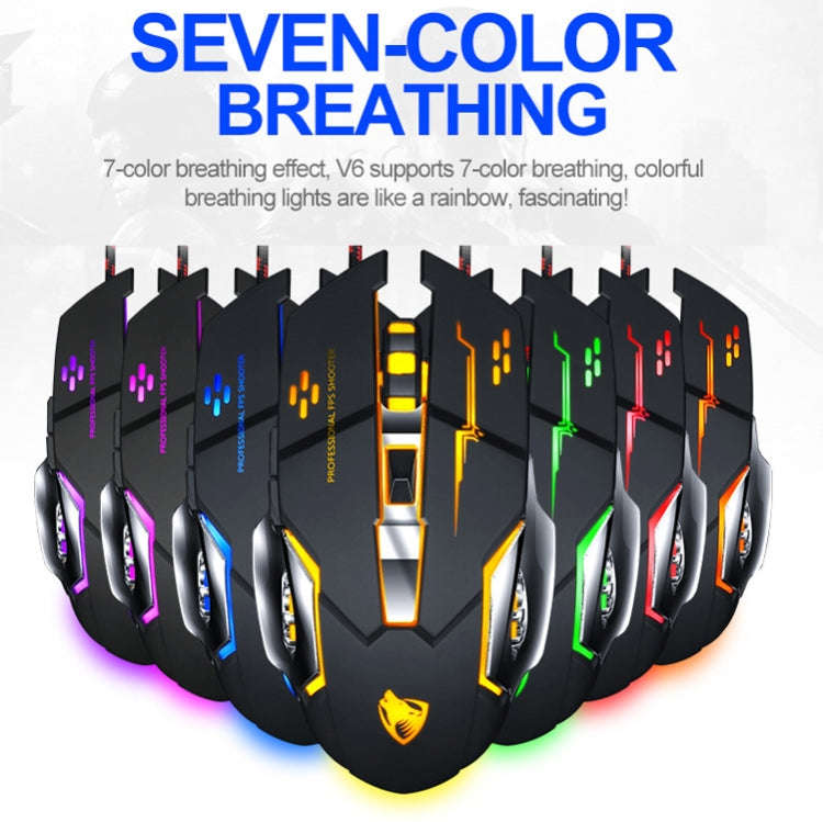 T-WOLF V6 USB Interface 6-Buttons 3200 DPI Wired Mouse Gaming Mechanical Macro Programming 7-Colo...