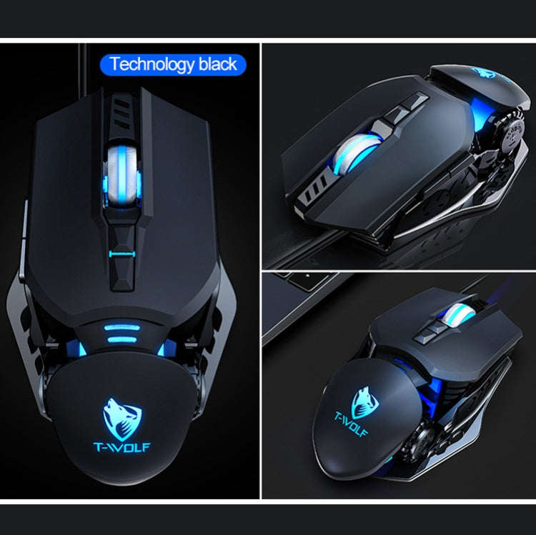 T-WOLF G530 USB Interface 7-Buttons 6400 DPI Wired Mouse Mechanical Gaming Macro Definition 4-Col...