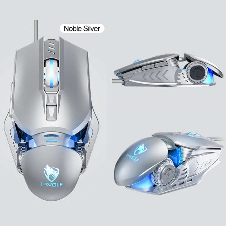 T-WOLF G530 USB Interface 7-Buttons 6400 DPI Wired Mouse Mechanical Gaming Macro Definition 4-Col...
