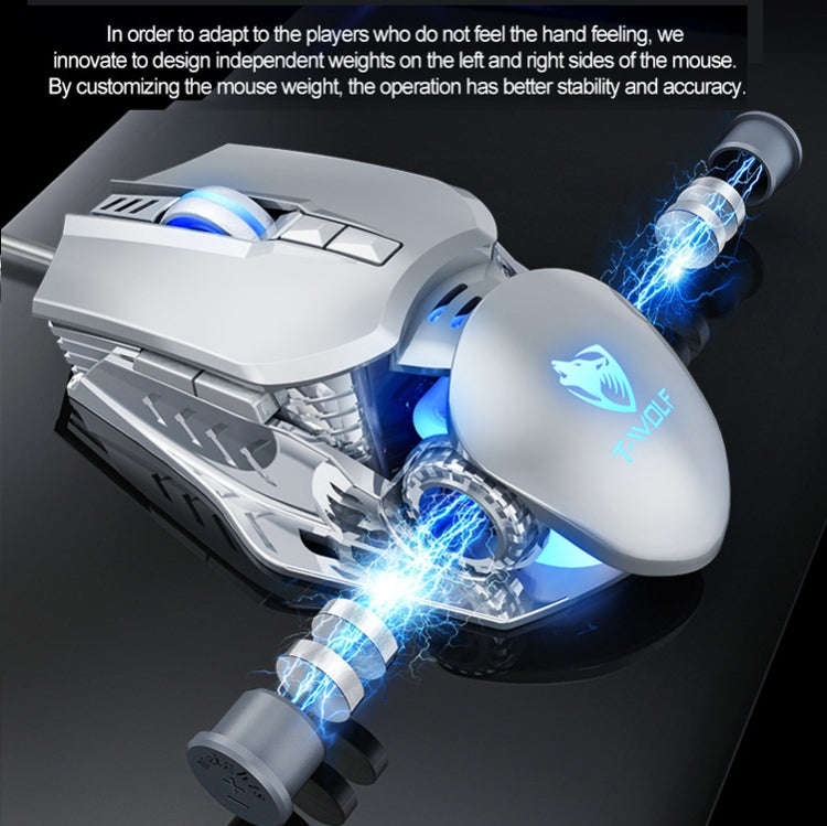 T-WOLF G530 USB Interface 7-Buttons 6400 DPI Wired Mouse Mechanical Gaming Macro Definition 4-Col...
