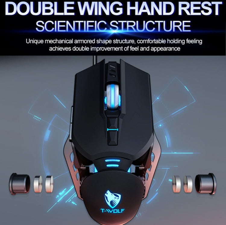 T-WOLF G530 USB Interface 7-Buttons 6400 DPI Wired Mouse Mechanical Gaming Macro Definition 4-Col...