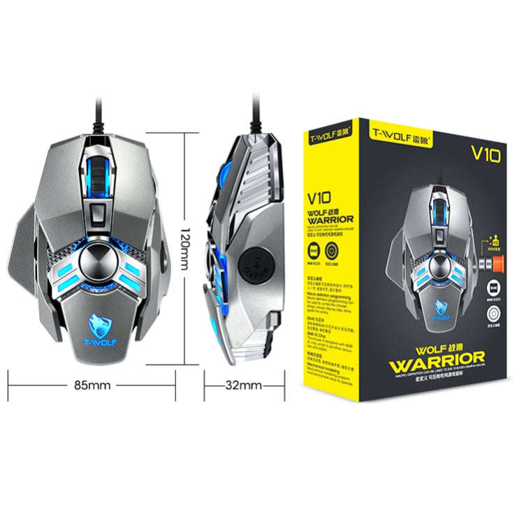 T-WOLF V10 USB Interface 7 Buttons 6400 DPI Gaming Wired Mouse Custom Macro Programming 4-Color B...