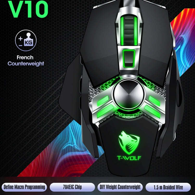 T-WOLF V10 USB Interface 7 Buttons 6400 DPI Gaming Wired Mouse Custom Macro Programming 4-Color B...