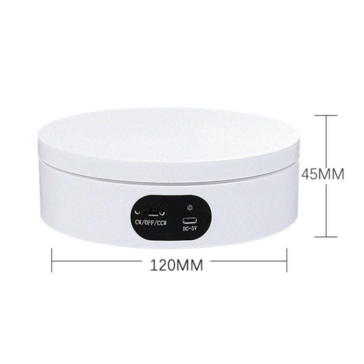 ND120 USB Automatic Rotating Camera Table Hand-Made Panoramic Display Table Turntable(White)
