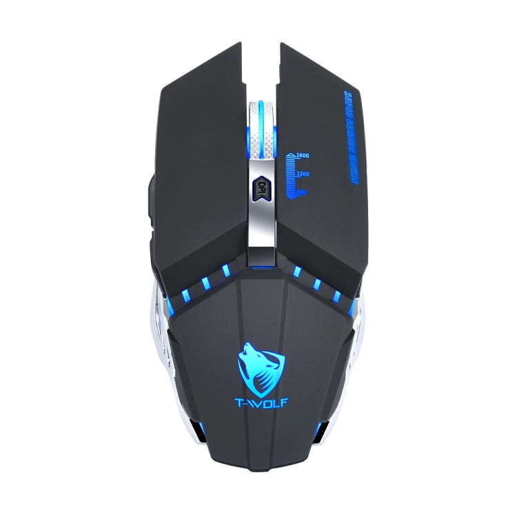 T-WOLF Q15 6-Buttons 1600 DPI Wireless Rechargeable Mute Office Gaming Mouse with 7 Color Breathi...