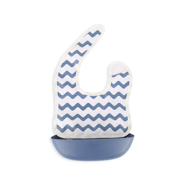 Baby Easy Clean Eating Bib Stereo Waterproof Ultra-light Rice Pocket(Blue wavy pattern)
