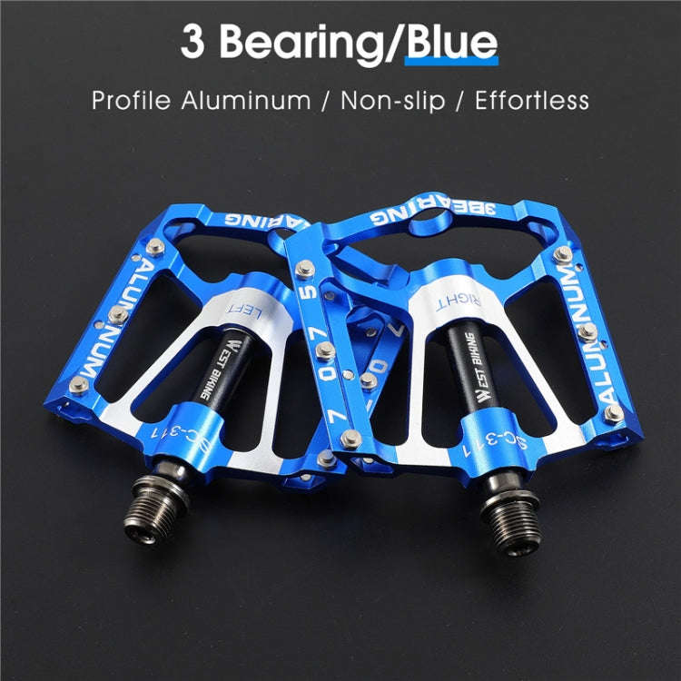 1pair WEST BIKING YP0802083 Mountain Bike Aluminum Alloy Pedal Lightweight Bearing Foot Pedal(Blue)