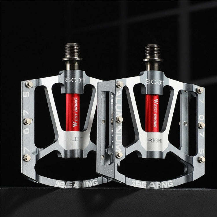 1pair WEST BIKING YP0802083 Mountain Bike Aluminum Alloy Pedal Lightweight Bearing Foot Pedal(Sil...