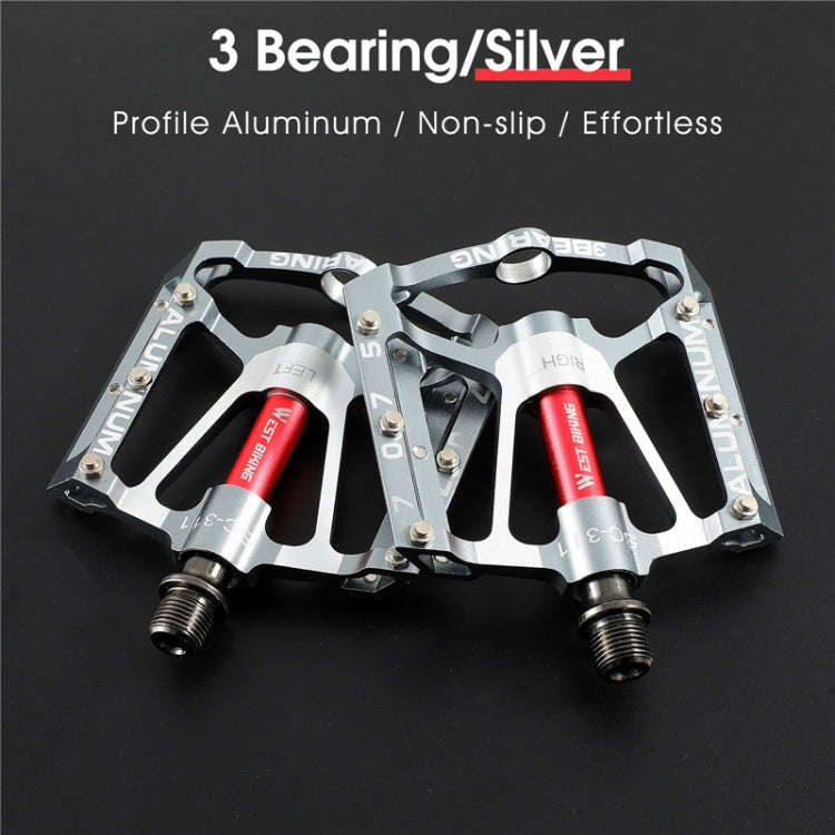 1pair WEST BIKING YP0802083 Mountain Bike Aluminum Alloy Pedal Lightweight Bearing Foot Pedal(Sil...