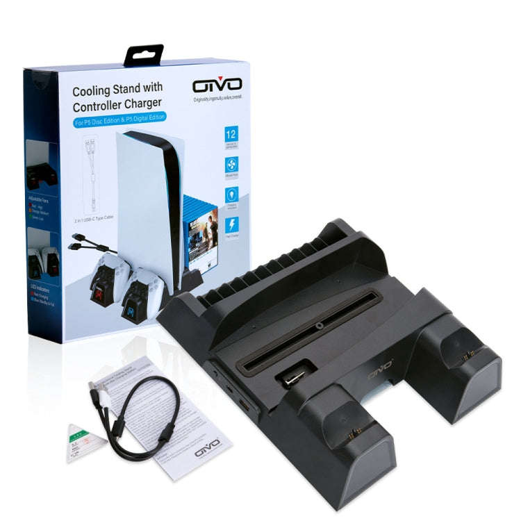 OIVO  IV-P5235B Game Console Cooling Fan Base Gamepad Charging Seat With LED Light & Disc Storage...